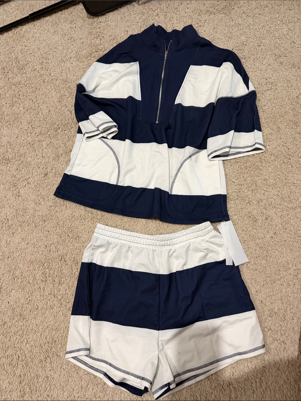 Womens Navy and White Striped rugby Set